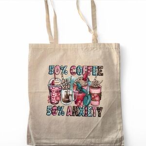 Beige Tote Bag with Coffee Print